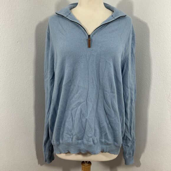 John W Nordstrom Sweater Mens Large Blue Cashmere Quarter Zip Pullover - Picture 1 of 10